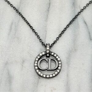 Dior Black and Silver Circle Pendant Necklace